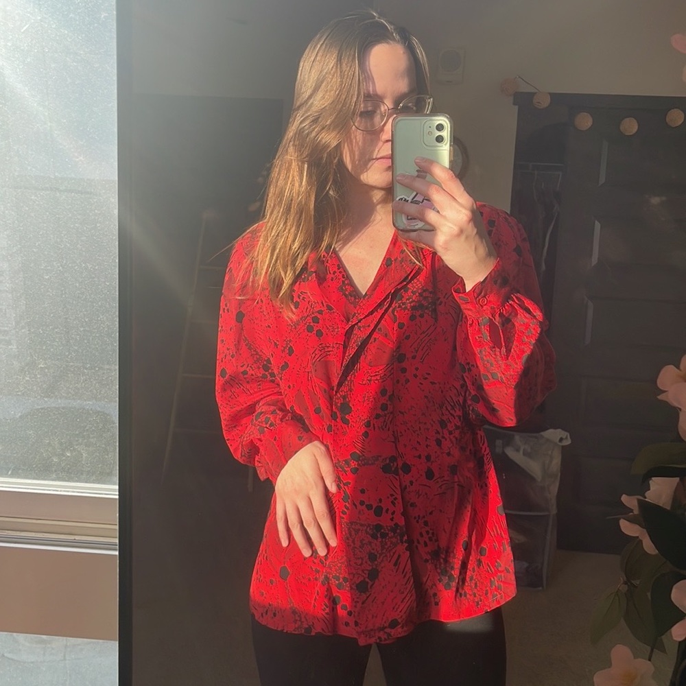 100% silk red top